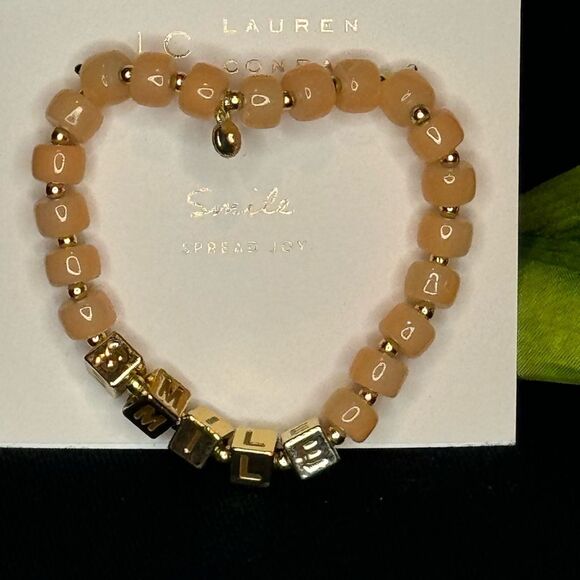 Lauren Conrad Peach Beaded Bracelet with “Smile” in Gold Beads - Picture 6 of 9